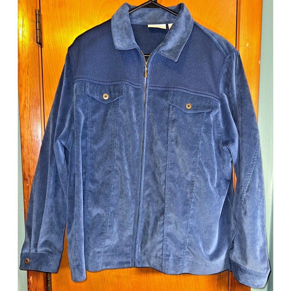 Alfred Dunner Blue Corduroy Vintage Full Zip Jacket Ribbed Yoke 20W
